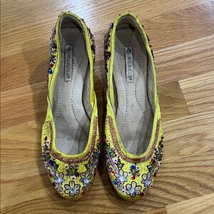 Rebels Vibrant Yellow Sparkling Sequin Floral Flats